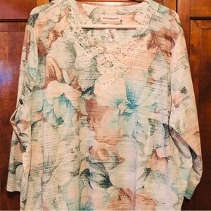 Alfred Dunner Floral Lace V-Neck Blouse, NWT, 3X